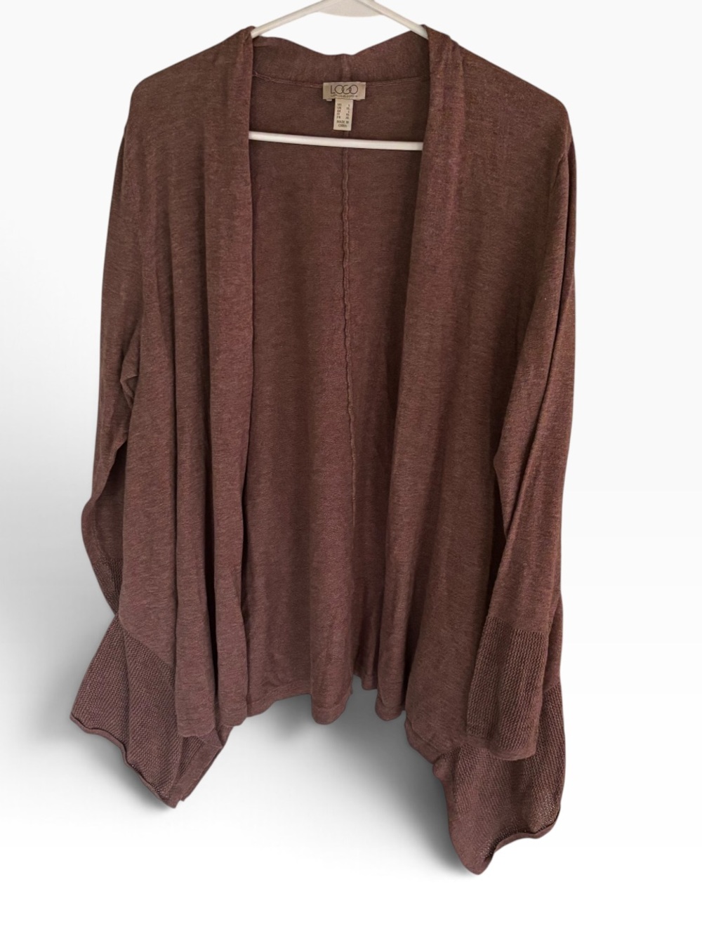 LOGO by Lori Goldstein 100% Cotton Open-Front Cardigan Brown Large Fall Casual